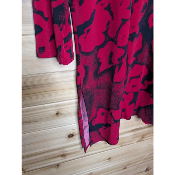 Clara Sun Woo Top Womens Medium Red Black Floral Tunic Art to Wear - Picture 3 of 9